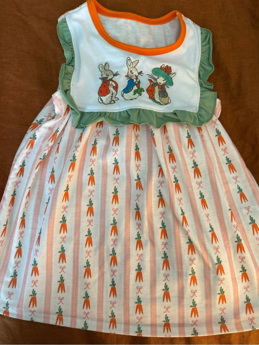 Peter Rabbit baby Dress with Bunny Embroidery and Carrot Print