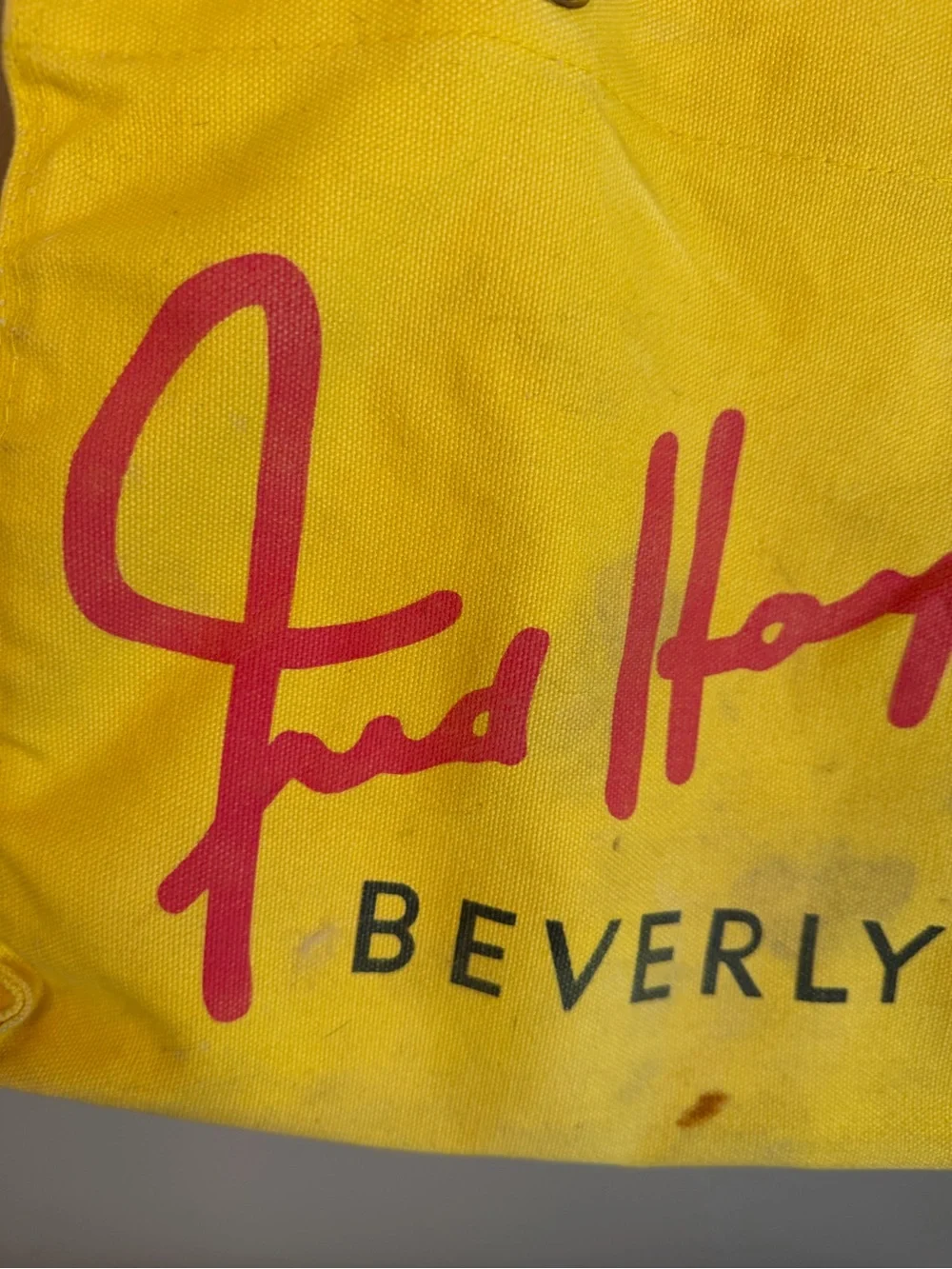 Fred Hayman Beverly Hills Canvas Tote Yellow Thrashed Shopping Markets Vtg