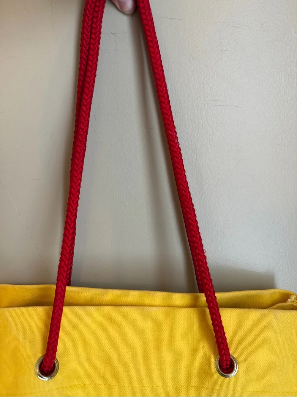 Fred Hayman Beverly Hills Canvas Tote Yellow Thrashed Shopping Markets Vtg