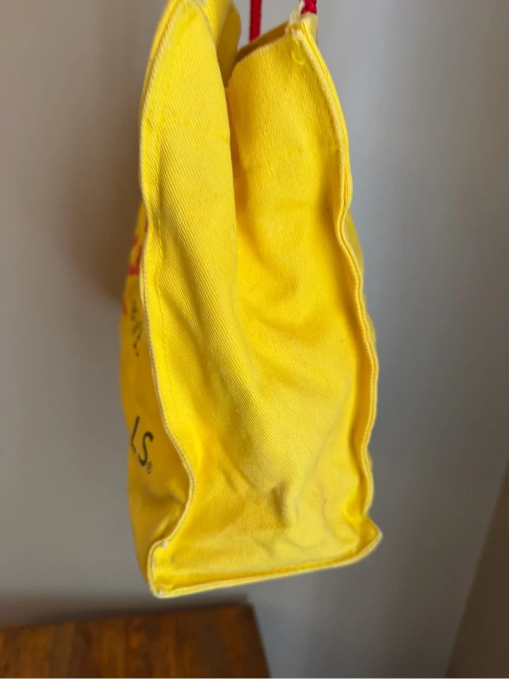 Fred Hayman Beverly Hills Canvas Tote Yellow Thrashed Shopping Markets Vtg