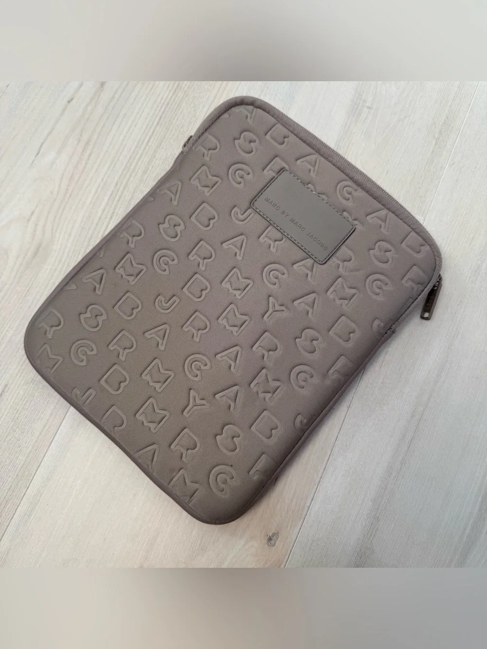 Marc by Marc Jacobs Taupe Embossed Logo iPad case with plush inside 10.5” x 8”