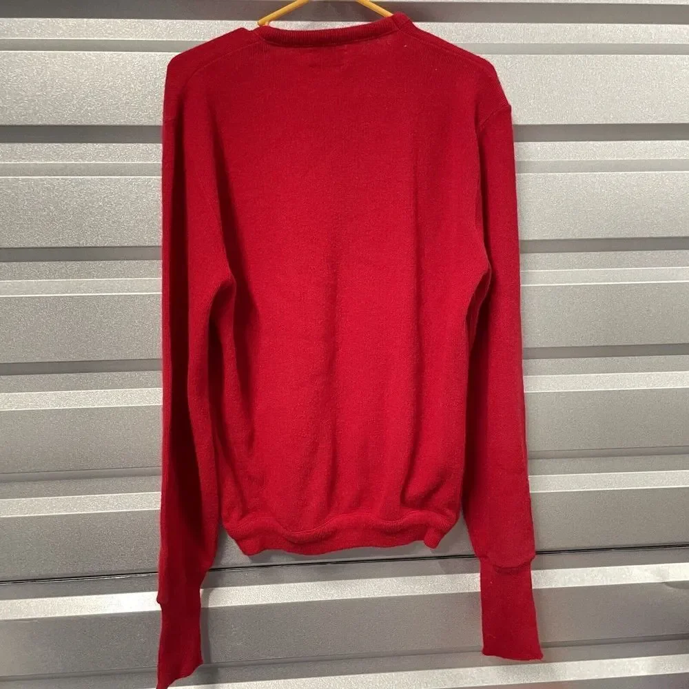 VTG IZOD LACOSTE‎ Sweater Mens Large Vneck Grandpa RED Logo Luxury NYC Golf