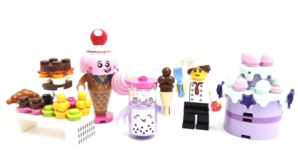 LEGO Baker Minifigure MOC Lot - Cotton Candy Stand Cake Pie Ice Cream Bakery