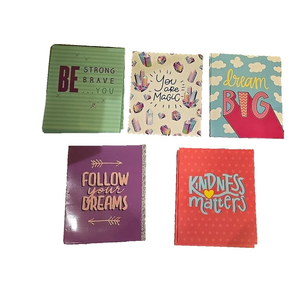 Set of 5 Motivational Pocket Folders Be‎ Strong Brave Dream Kindness Magic