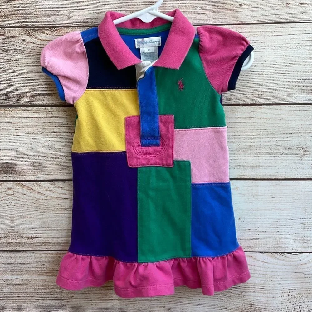 RALPH LAUREN COLOR BLOCK PATCHWORK DRESS‎