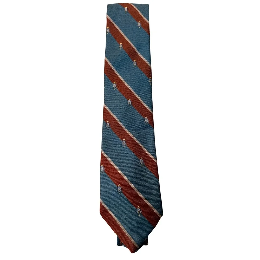 Briar Mens Necktie Blue Burgundy Repp Stripe Crest Silk Blend Hand‎ Fashioned