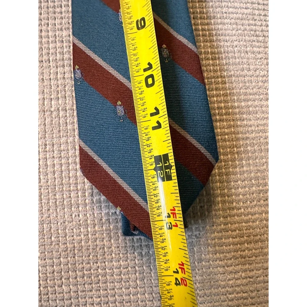 Briar Mens Necktie Blue Burgundy Repp Stripe Crest Silk Blend Hand‎ Fashioned