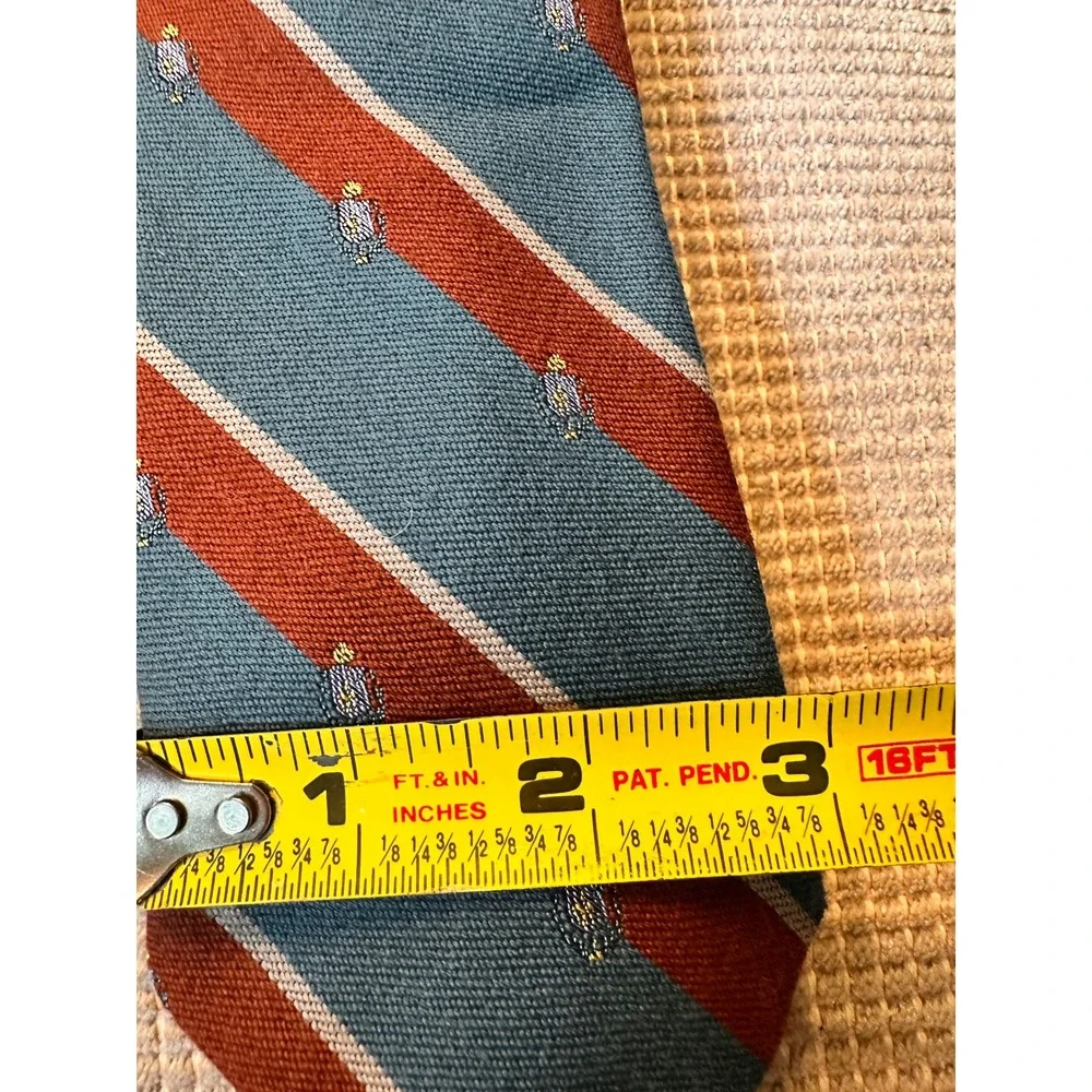 Briar Mens Necktie Blue Burgundy Repp Stripe Crest Silk Blend Hand‎ Fashioned