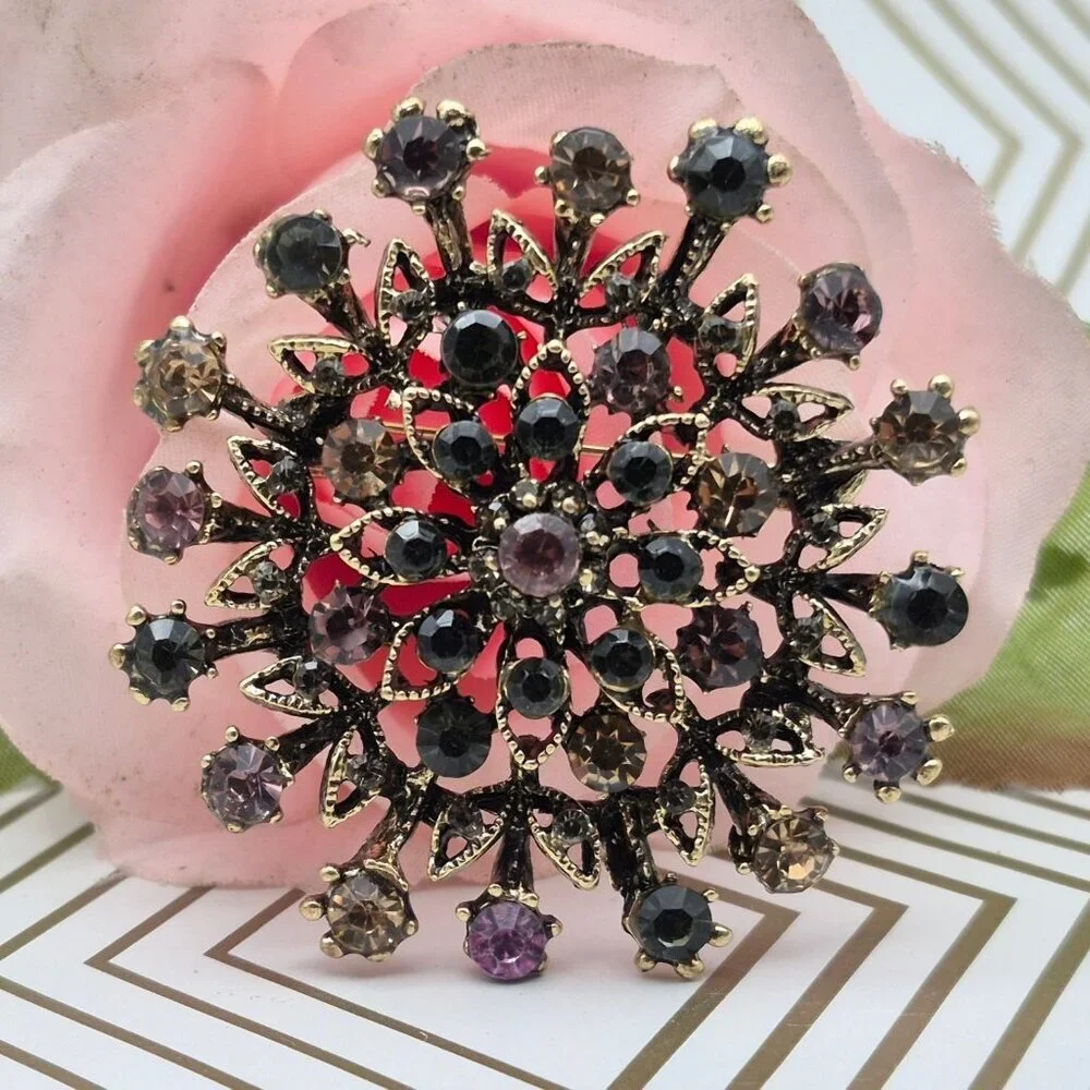 Vintage Mid Century Gold Tone Sunburst Brooch Pin Pendant 2