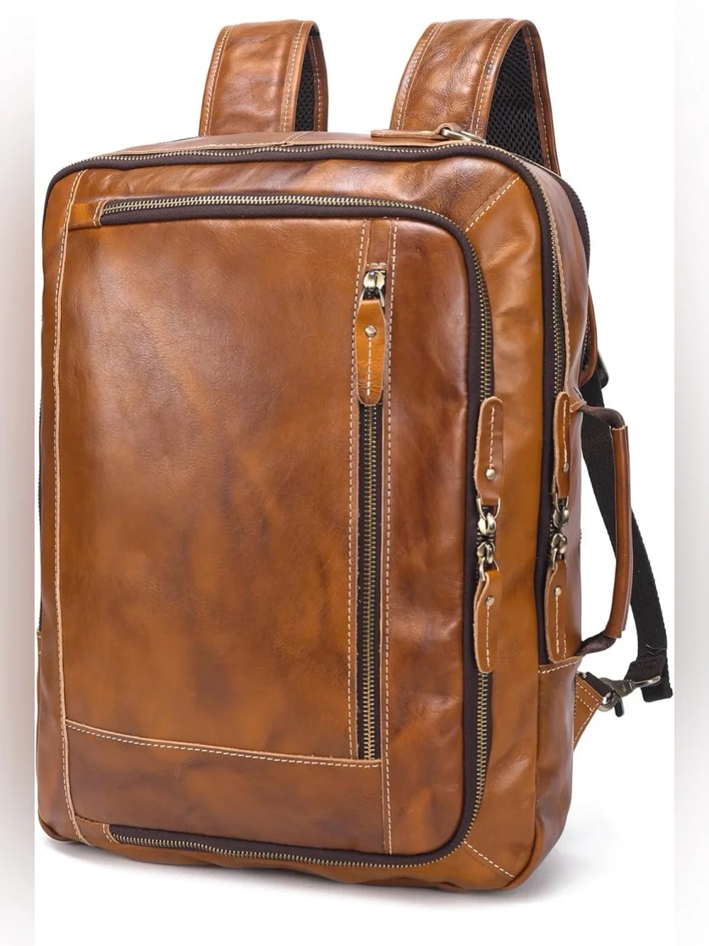 Lannsyne Vintage Genuine Leather Backpack 17” Laptop Expandable Briefcase Bag