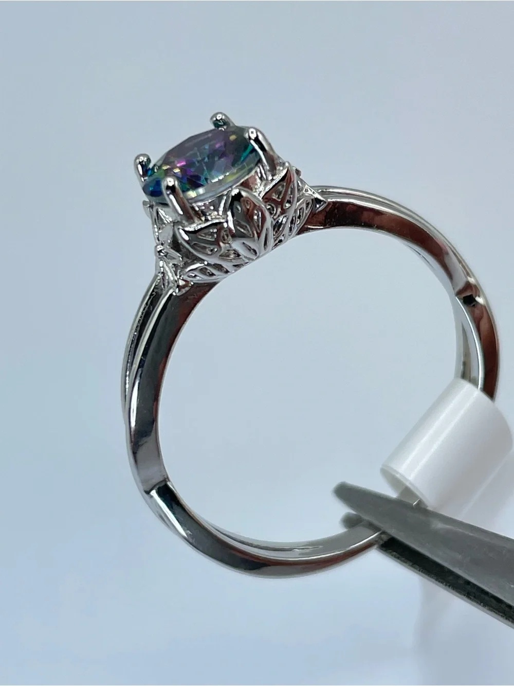 Swarovski Crystal Elements Mystic Rainbow Crystal Solitaire Ring Sz 10