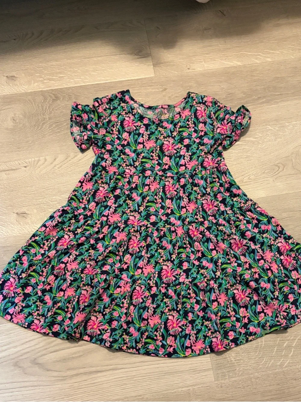 Lilly Pulitzer Bright Pink & Green Floral Tiered Dress