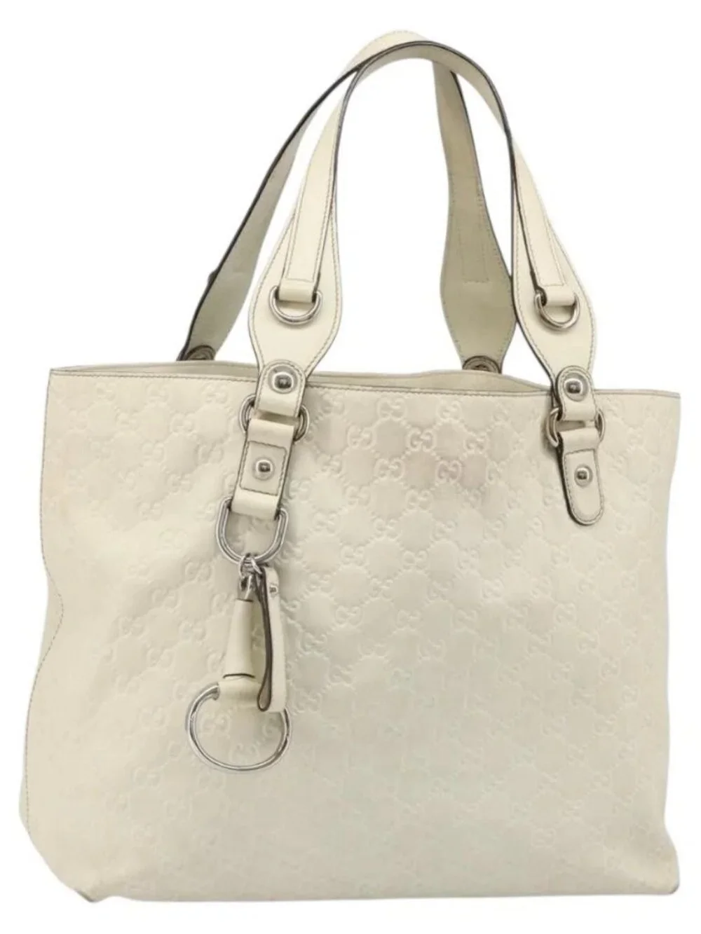 GUCCI GG Canvas Guccissima Hand Bag Leather White Silver 229852 Auth ka4829