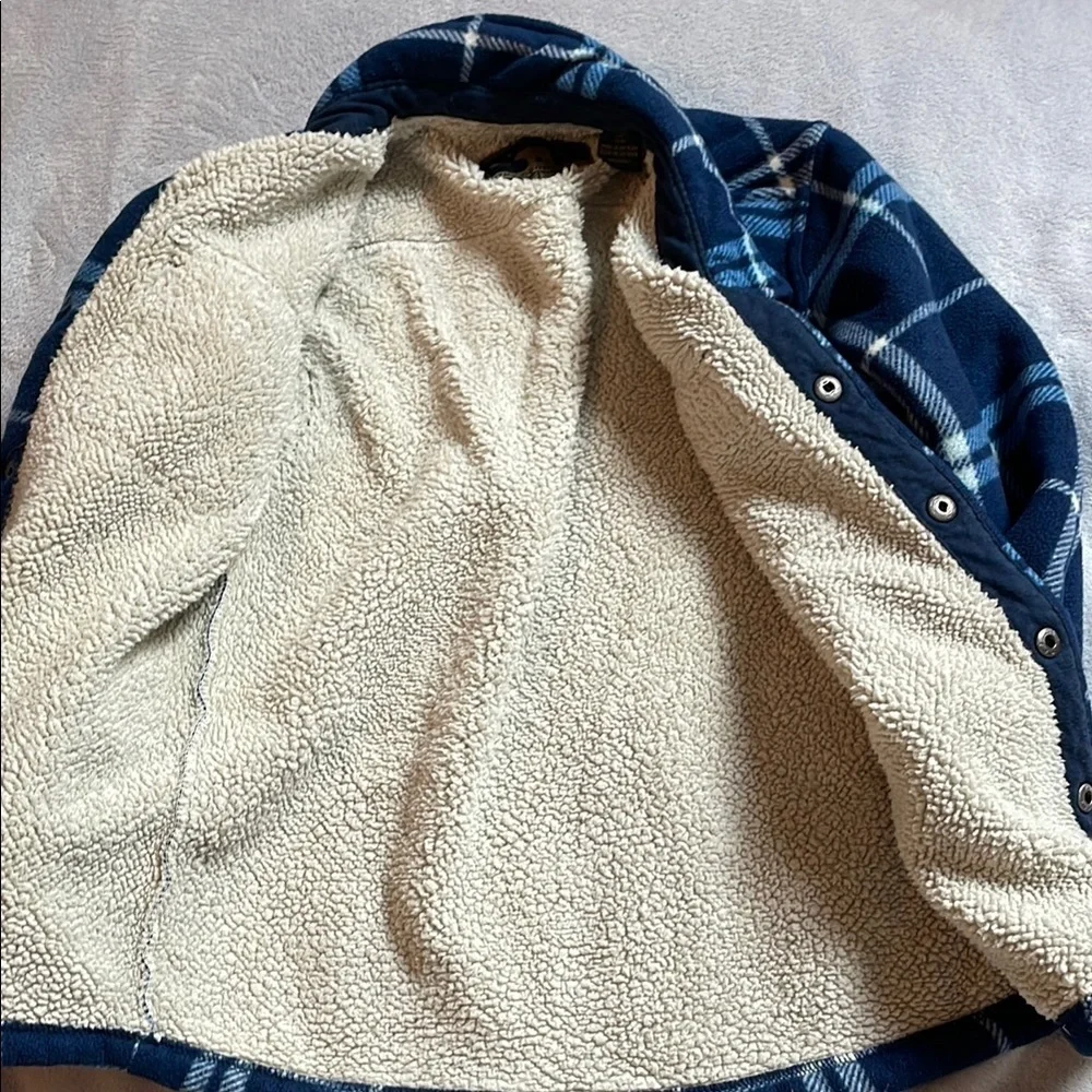 Kids Blue and White Plaid Sherpa-Liner Flannel Jacket Size 7/8