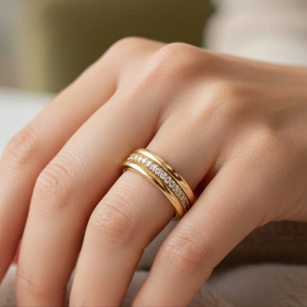💛 Elegant Gold Tone Cubic Zircon New Size 7