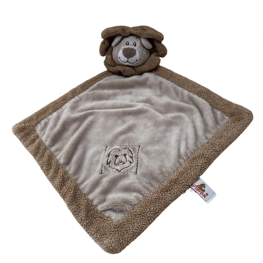 Unipak Lion‎ Baby Security Blanket Lovey Tan Brown Plush Sherpa Trim 14