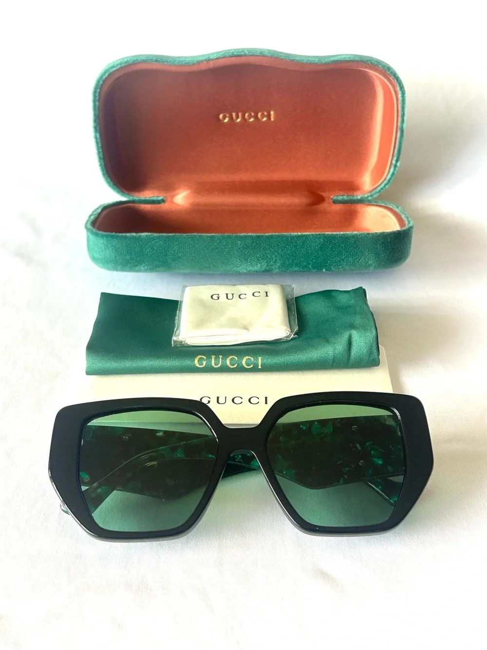 Gucci GG0956S 001 Oversized Black & Green Frame Sunglasses w Green Lenses