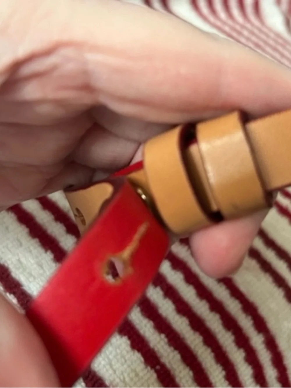 Dooney & Bourke Tan Drawstring Leather Serena  with Red Trim and Tassel