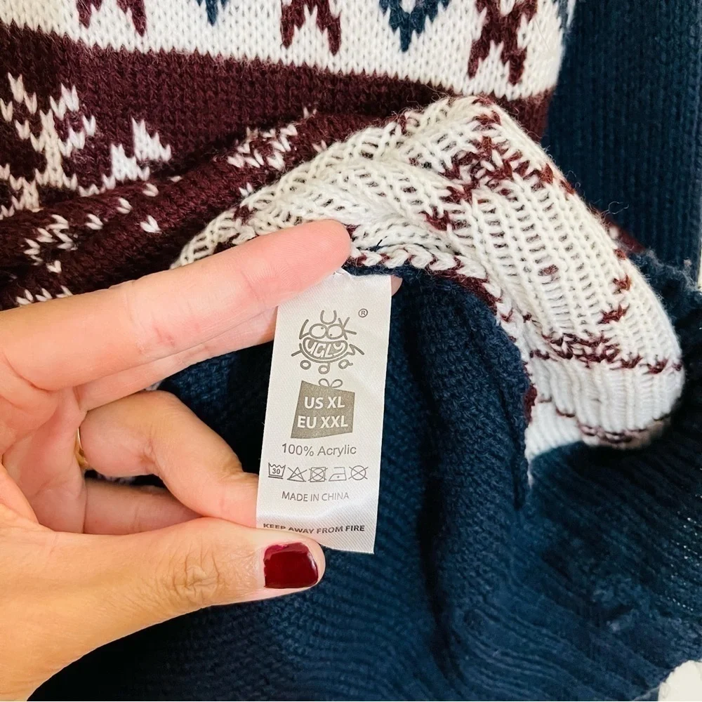 You Look Ugly Today Reindeer Fair Isle Holiday Sweater Men XL Color Red/White