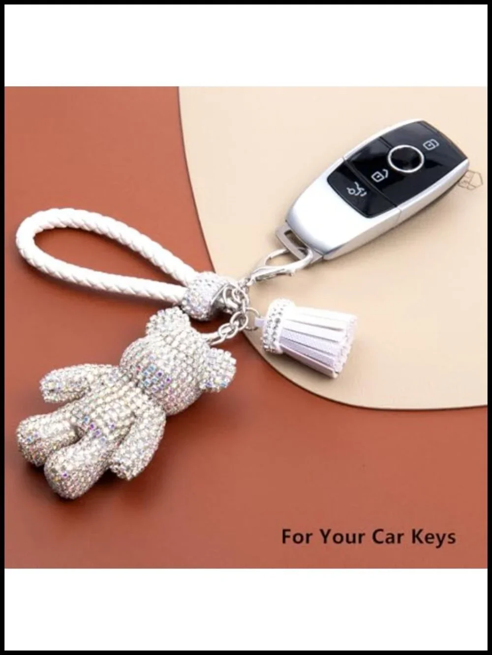 Sparkly Bling Teddy Bear Purse Charm with Rhinestones - Keychain for Bag or Keys