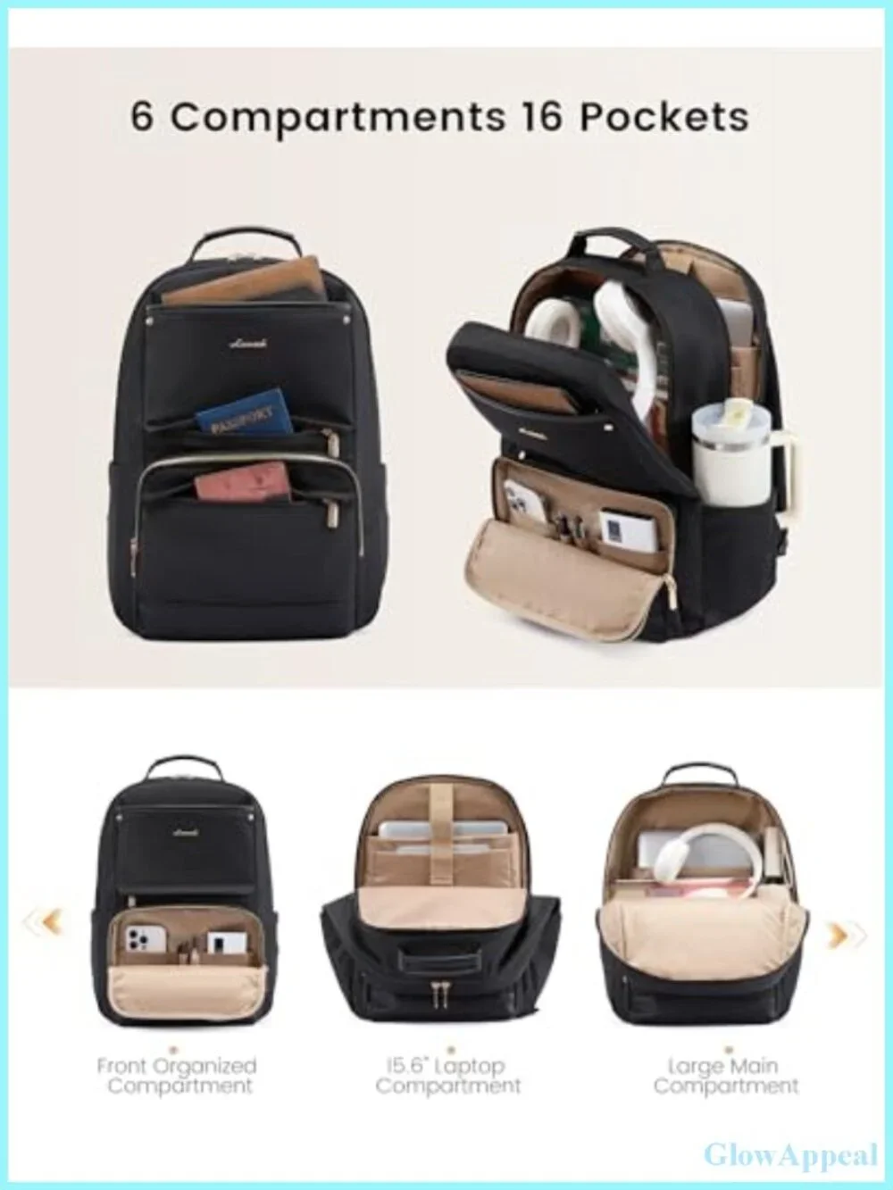 Large Capacity Laptop Backpack with Water Bottle Pockets, 27L Travel Backpack