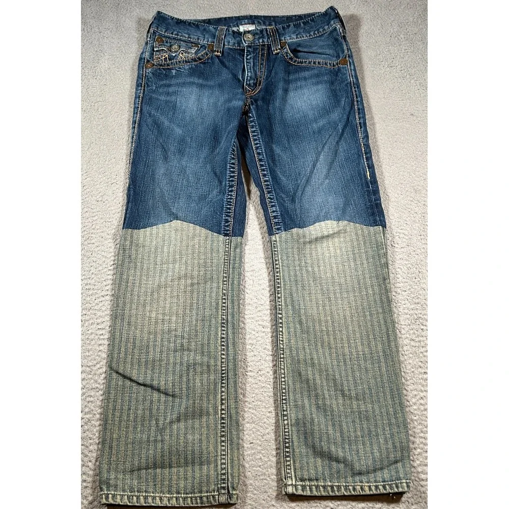 True Religion Jeans Men 34‎ (32x30) Custom Patchwork Straight Leg Billy Big T