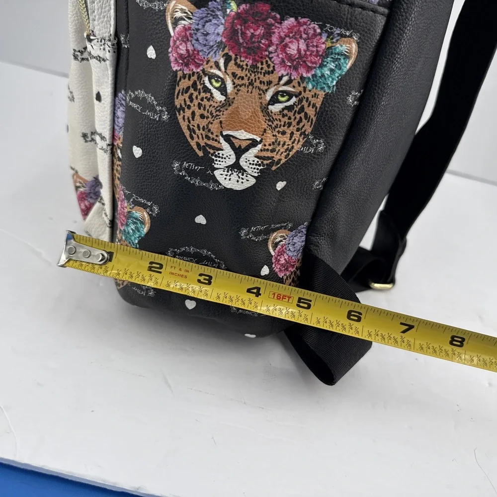 Betsy Johnson Tiger Floral Black White 2 Compartments Purse Backpack
