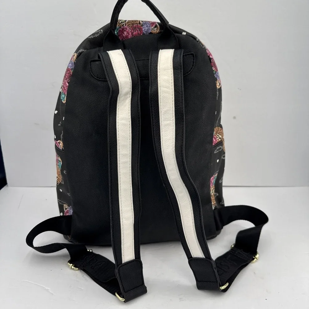 Betsy Johnson Tiger Floral Black White 2 Compartments Purse Backpack