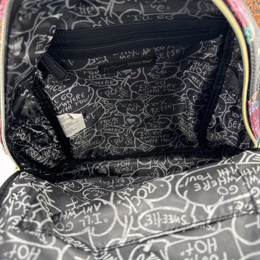 Betsy Johnson Tiger Floral Black White 2 Compartments Purse Backpack
