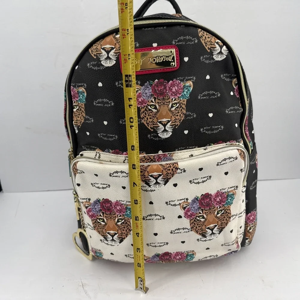 Betsy Johnson Tiger Floral Black White 2 Compartments Purse Backpack