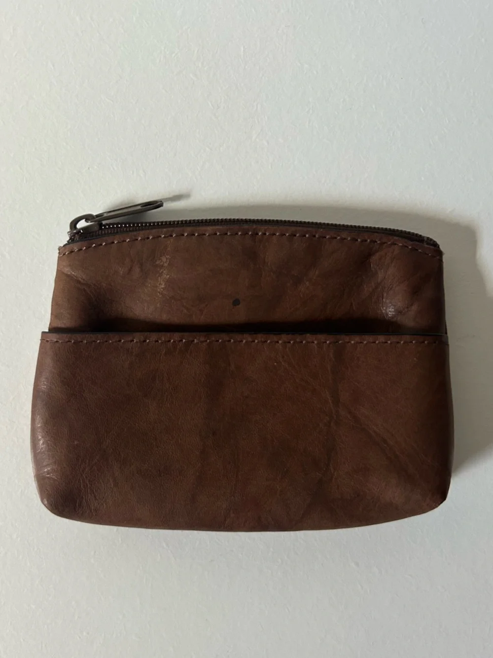 Source Unknown Brown Leather Zip Pouch with Front Slip Pocket