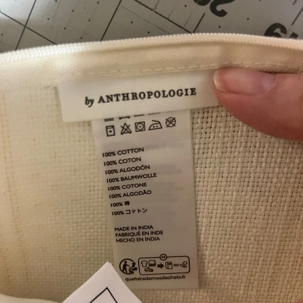 Anthropologie Mira Cotton Woven Printed Floral Pillow Yellow Stripe 18