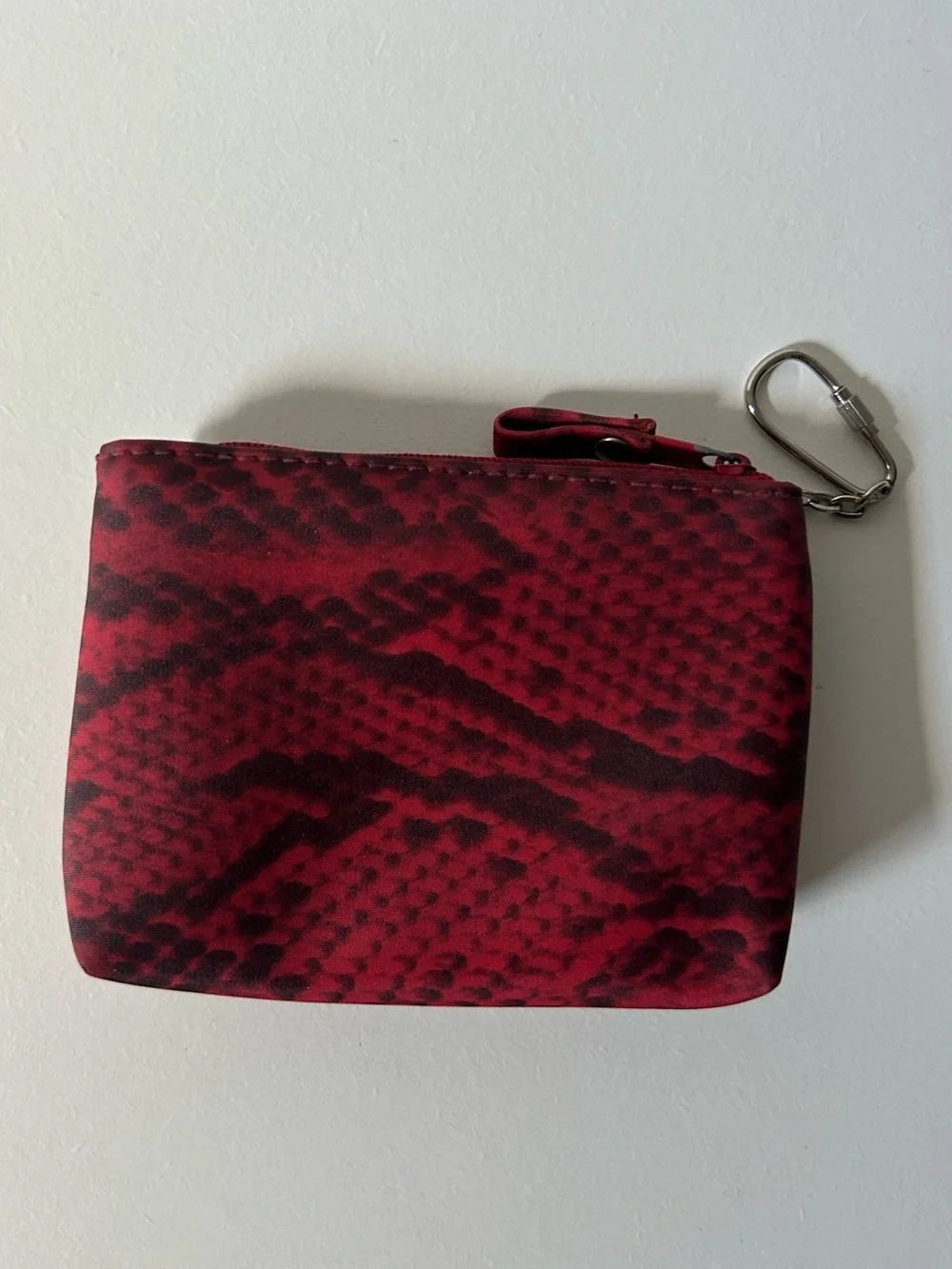 Source Unknown Red Snake-Print Zip Pouch Wallet with Carabiner