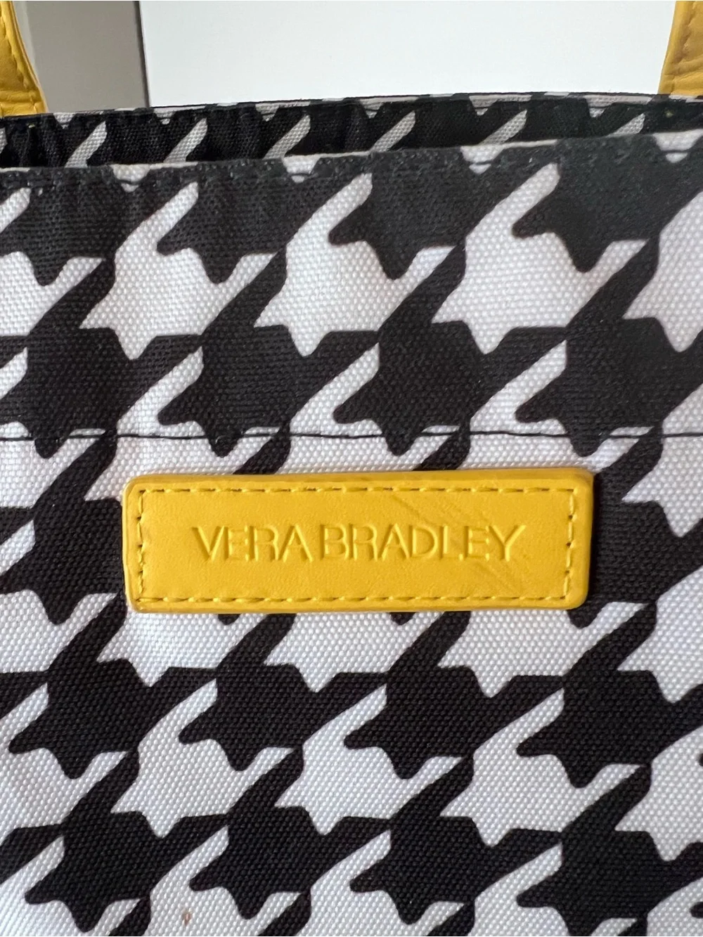 Vera Bradley Black & White Houndstooth Tote with Yellow Handles