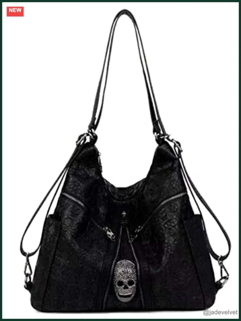 PU Leather Skull Print Tote Satchel Shoulder Crossbody Bag Gothic Backpack