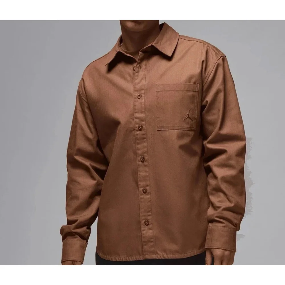 Air Jordan Essentials Button Down Long Sleeve Shirt Men's Brown Medium