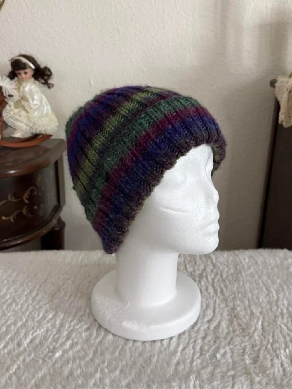 Whimsical twee grunge funky striped knit beanie