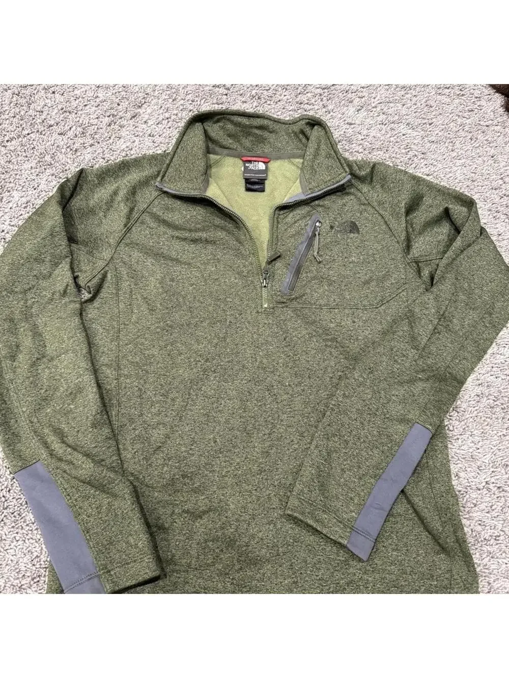 The North Face Men's Olive Green Quarter Zip Pullover Fleece Jacket S/P