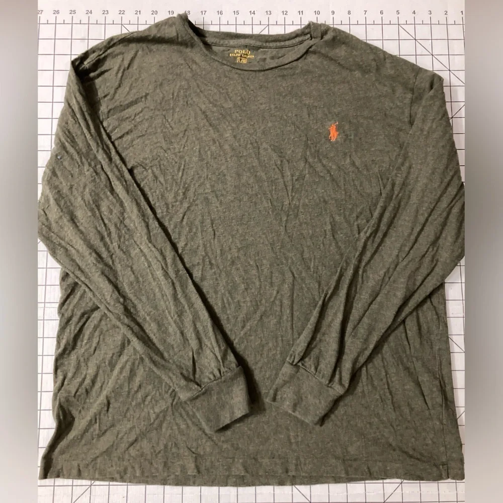 Polo Ralph Lauren Men’s Large Long‎ Sleeve Green Shirt with Orange Pony