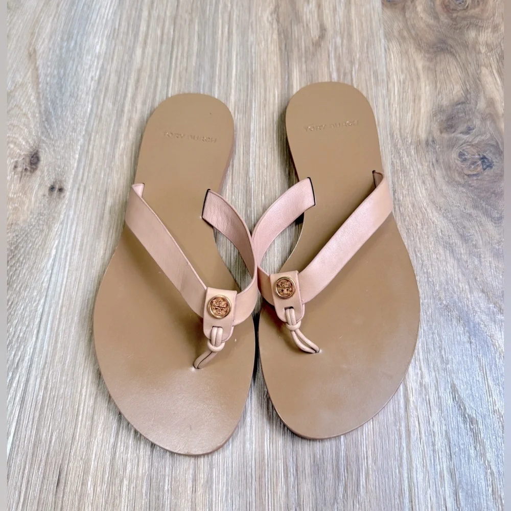 Tory Burch Manon Natural Vachetta Leather Thong Flip Flop Sandal Size 5 SN 53653