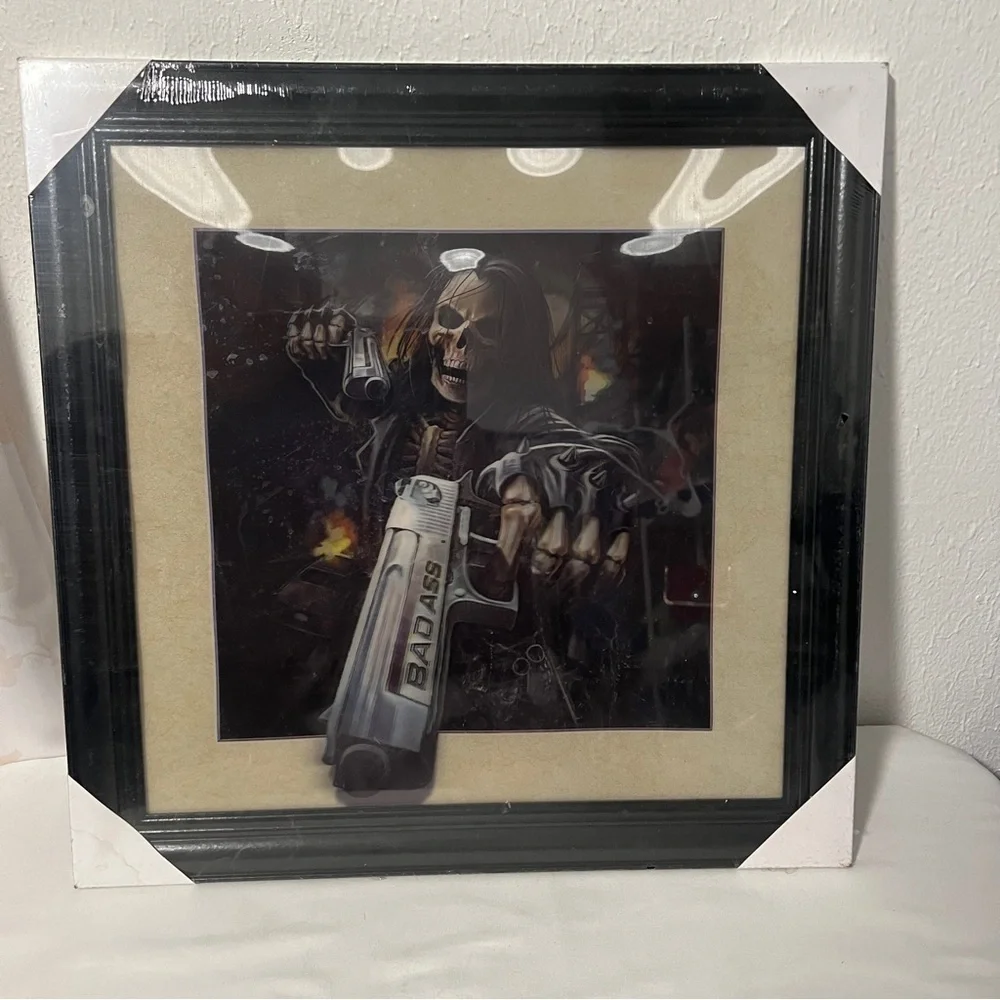 Big Boss Badass 3D Hologram Grim Reaper New Skull Art Black Frame Wall Frame