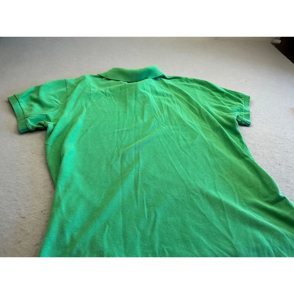 Polo Ralph Lauren Green Polo Shirt Custom Fit Purple Pony Size L Mens Pique