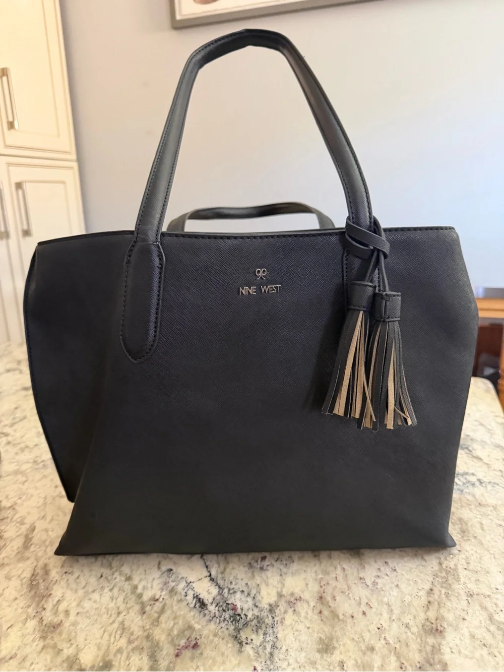 Nine West Black Farida laptop Tote with Tassel Accent