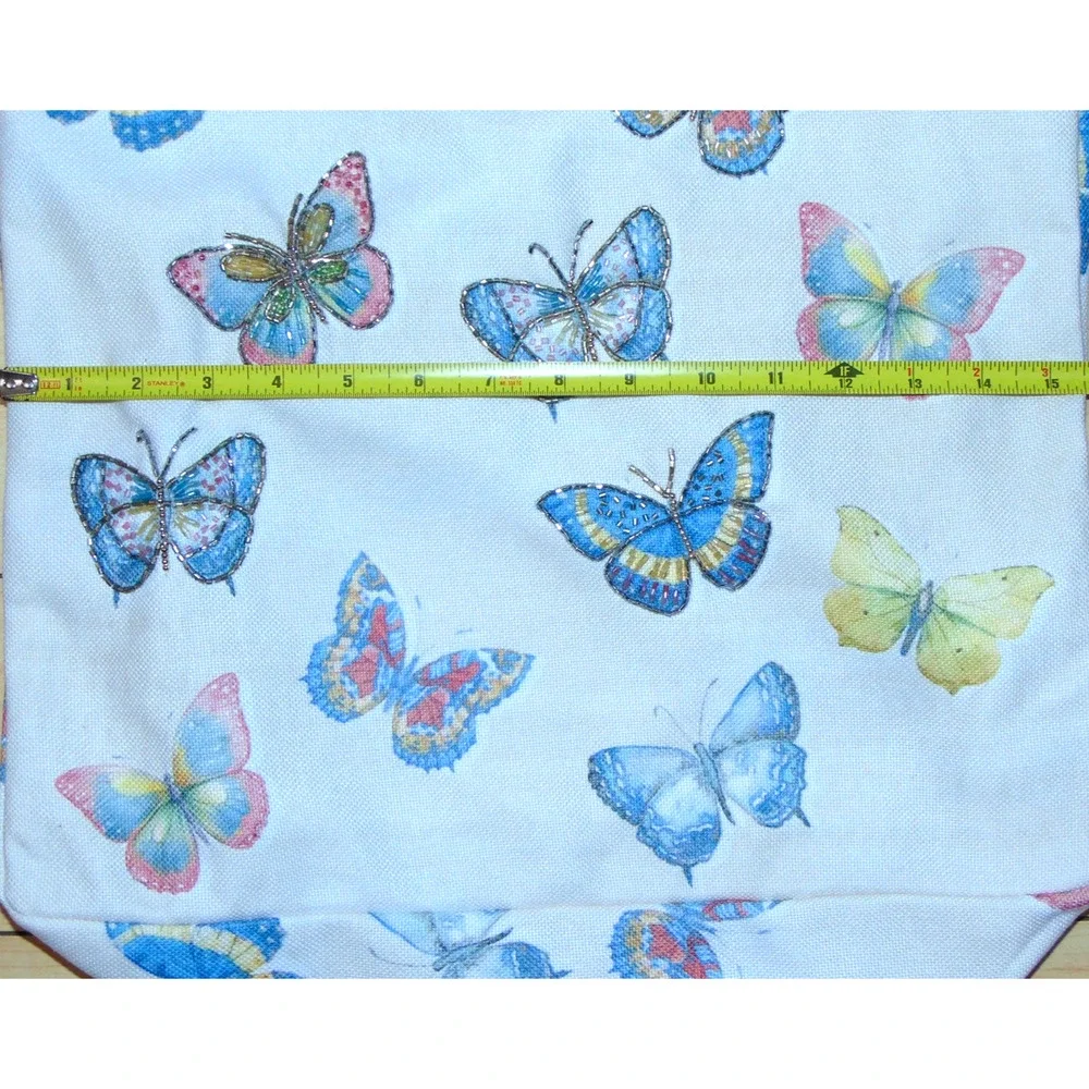 Butterfly Beaded Canvas Tote Bag Handmade India Elephant Tag Beach Bag NWT