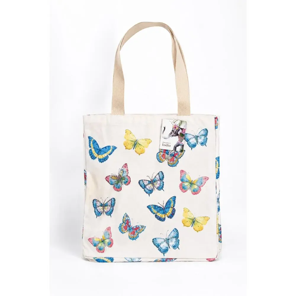 Butterfly Beaded Canvas Tote Bag Handmade India Elephant Tag Beach Bag NWT