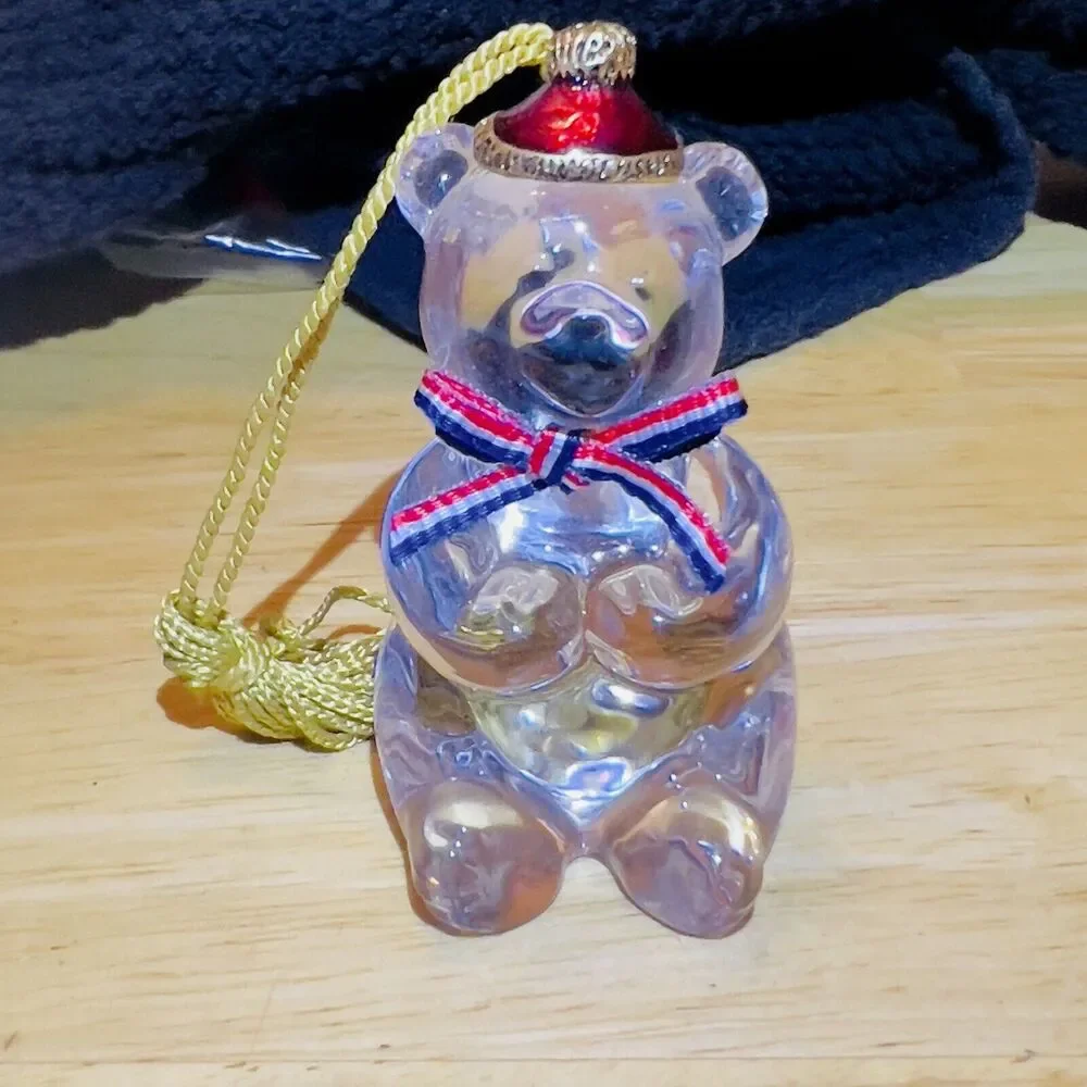 VTG Gorham Full Lead‎ Crystal Teddy Bear Patriotic 100th Anniversary Ornament