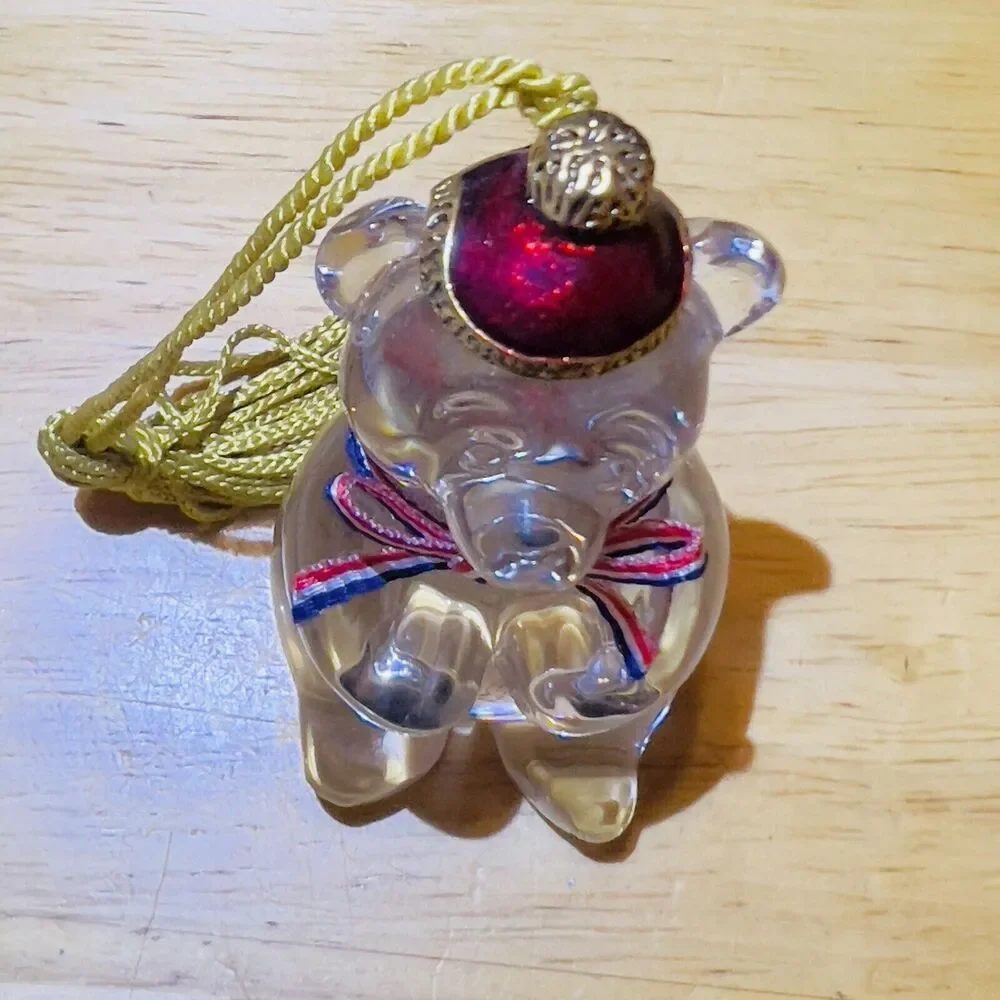 VTG Gorham Full Lead‎ Crystal Teddy Bear Patriotic 100th Anniversary Ornament