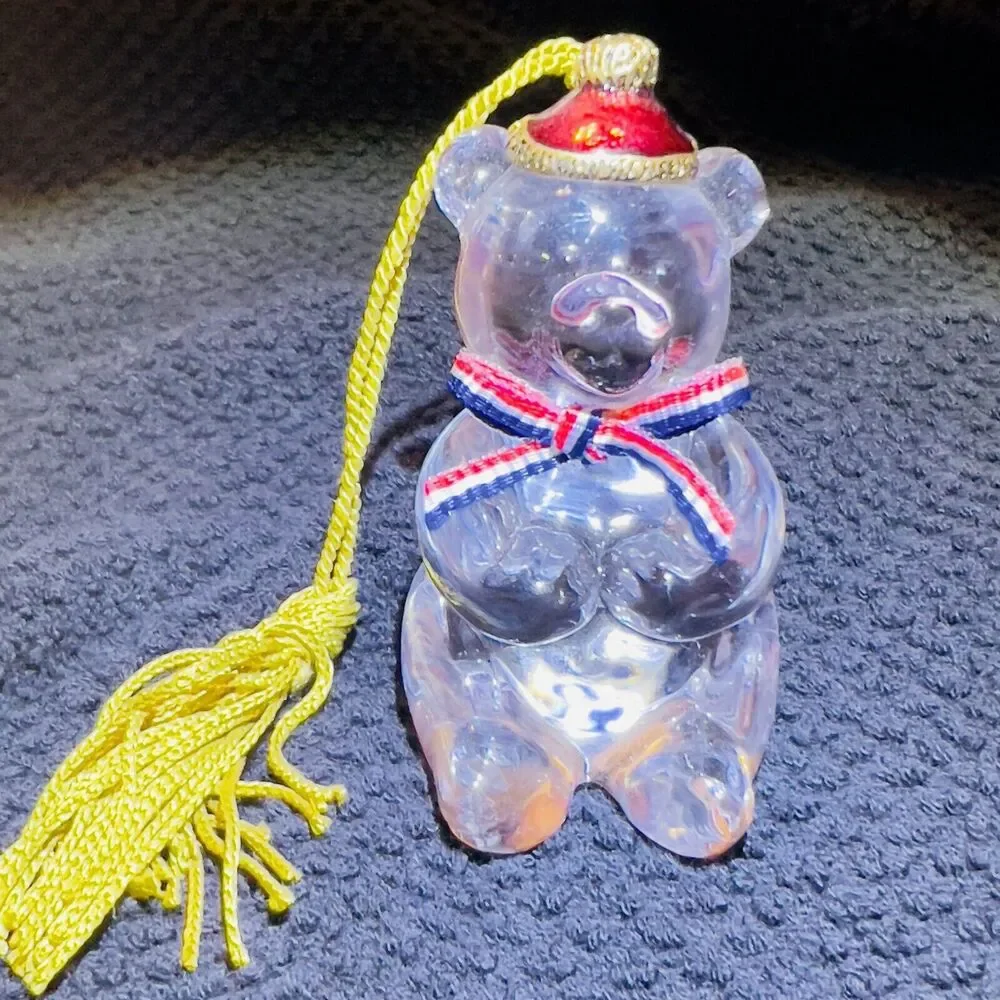 VTG Gorham Full Lead‎ Crystal Teddy Bear Patriotic 100th Anniversary Ornament