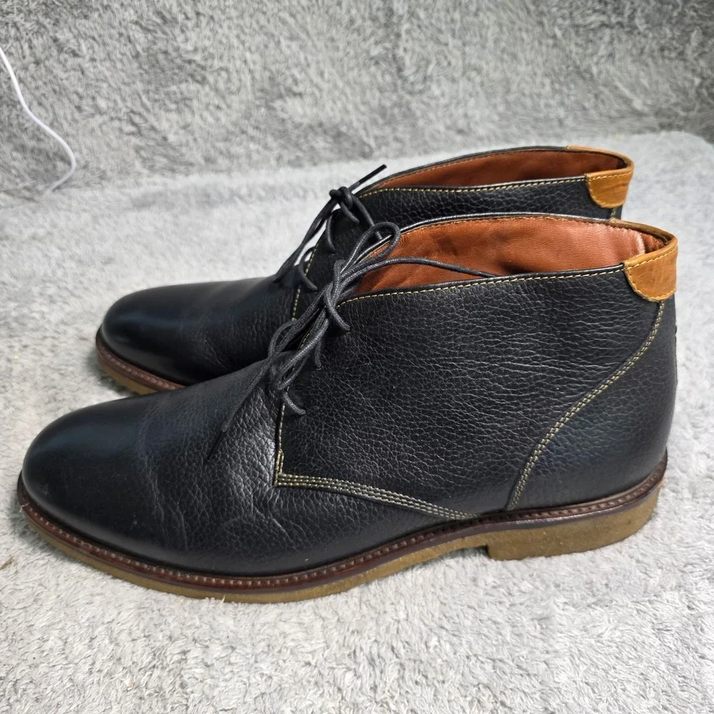 Johnston & Murphy Chukka Boots Black Pebbled Leather Sheepskin Mens 14 Excellent