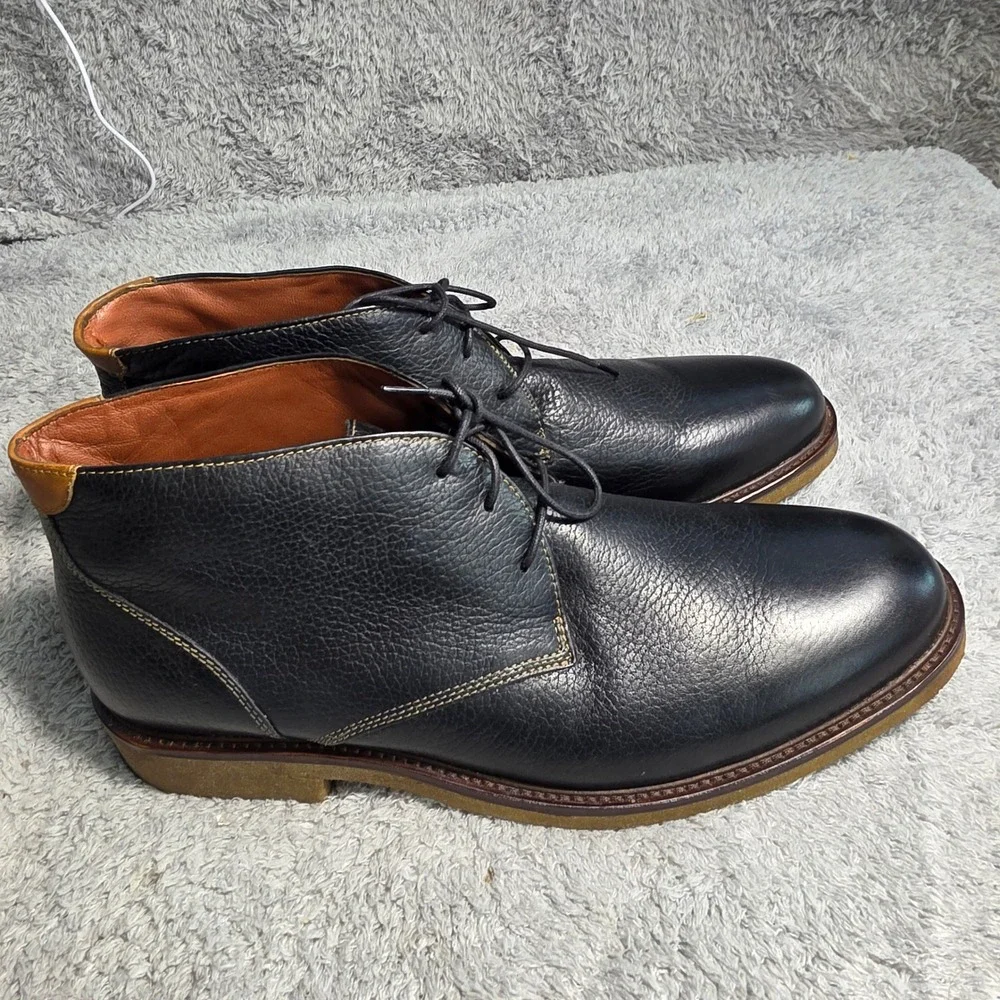 Johnston & Murphy Chukka Boots Black Pebbled Leather Sheepskin Mens 14 Excellent